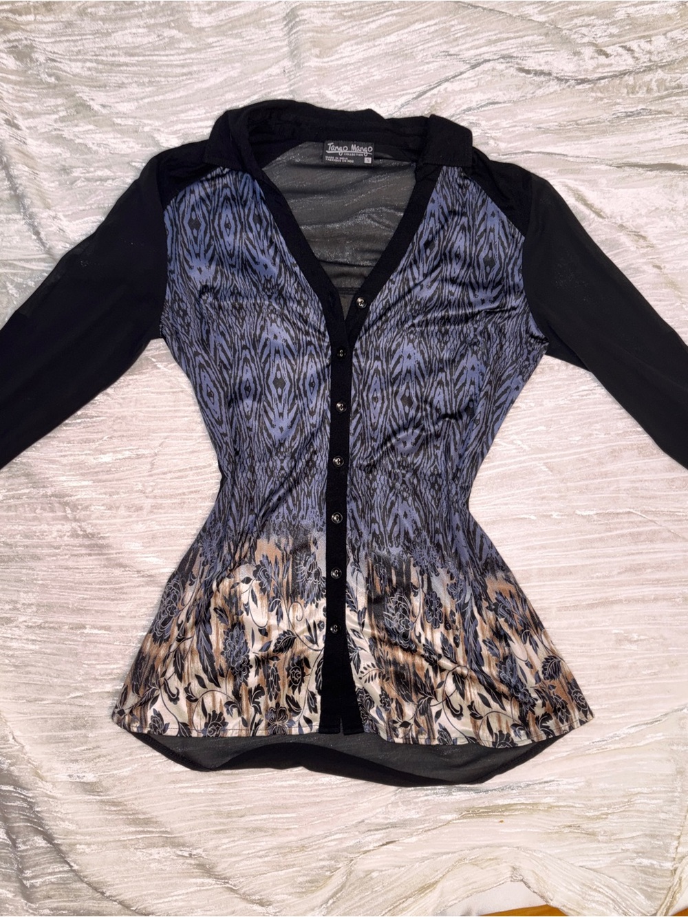 Tango Mango Collection Printed Button Front Blouse sheer Size S